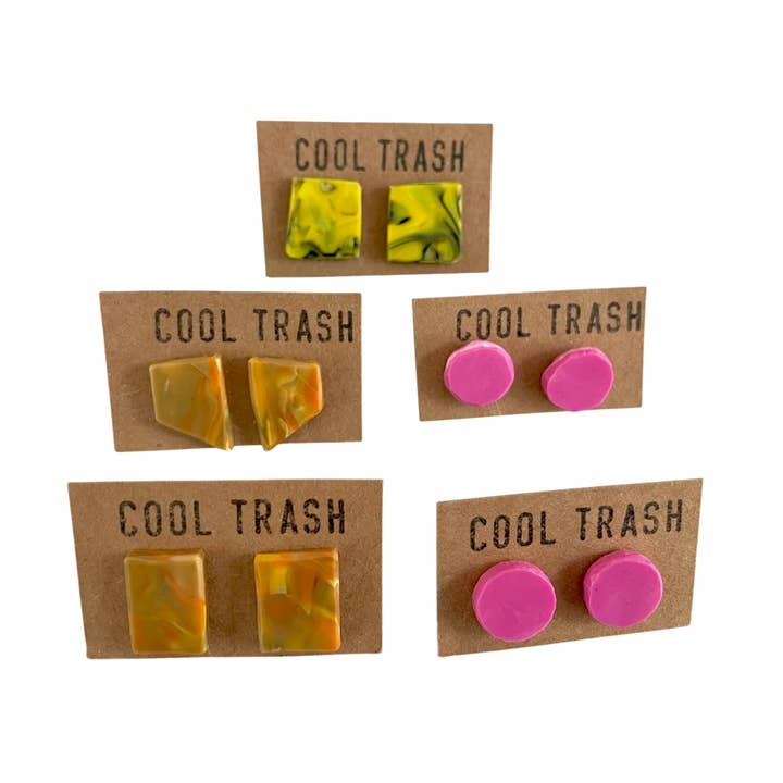Recycled Plastic Stud Earrings for wholesale by Cool Trash