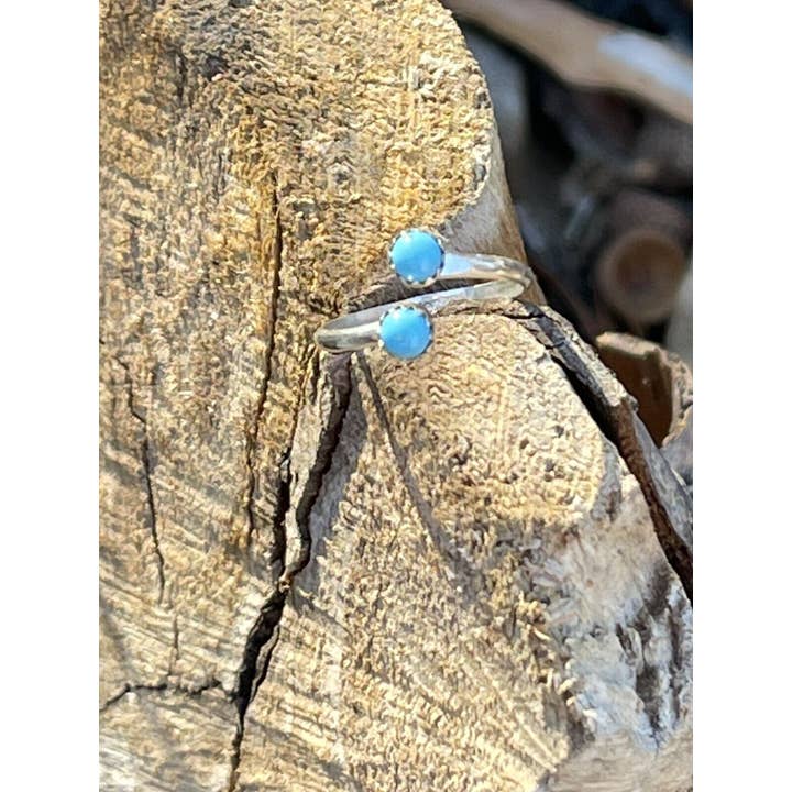 Nizhonitradersllc - Wholesale Single Stone/Solitaire Ring - Navajo Turquoise Double Stone & Sterling Silver Adjustable Ring