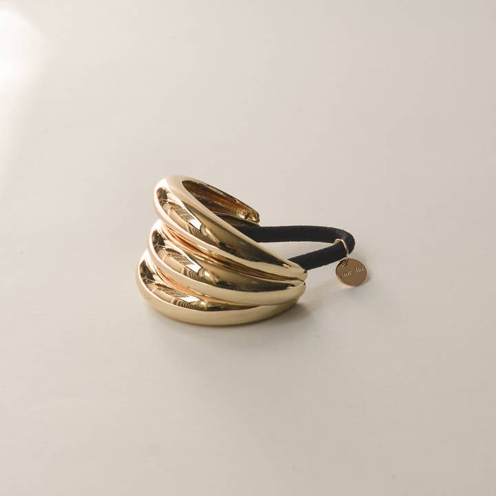 nar'sha - Wholesale Hair Tie - Sculptural Triple Arch Metal Ponytail Hair Tie | Gold