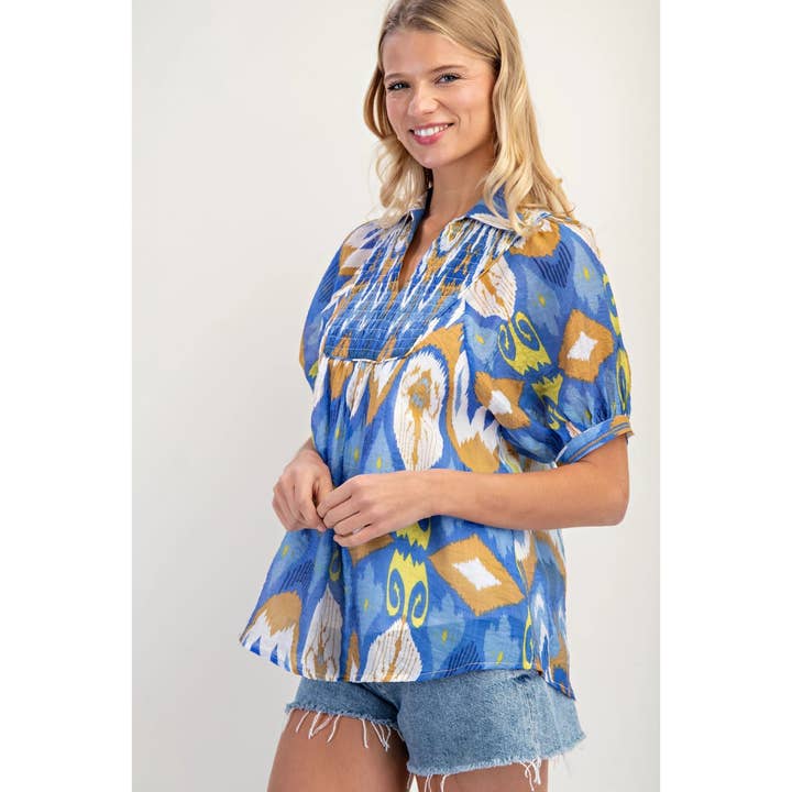 STYLE USA - Wholesale Tunic - Women's - Print Smocked Yoke Top