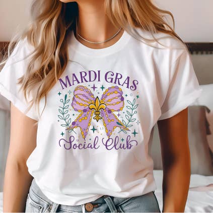Mardi Gras Social Club DTF Transfer for wholesale by Pretty Pop Transfers