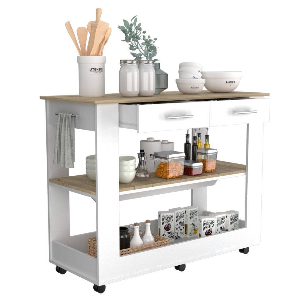 TUHOME FURNITURE - Vente Rangements/organisateurs de cuisine - Îlot de cuisine Cala 46 blanc/chêne clair5