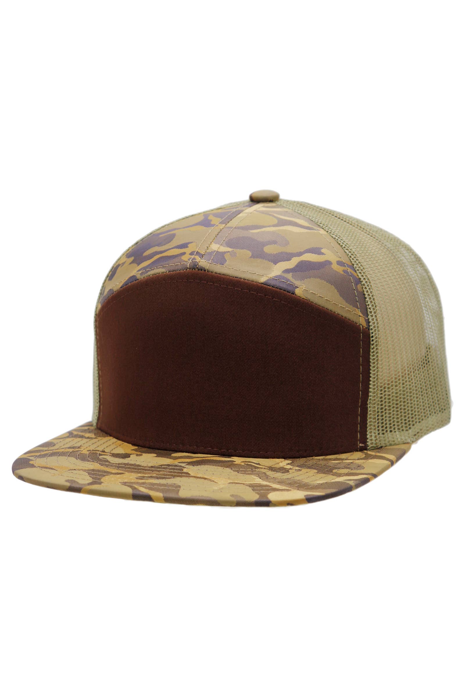 Cap Zone - Wholesale Trucker Hat - Unisex - Solid Front Nylon Camo 7 Panel Flat Trucker Hat9
