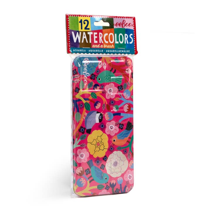 eeBoo - Wholesale Watercolor Paint - Birds in Fuchsia Watercolors Paint Tin1