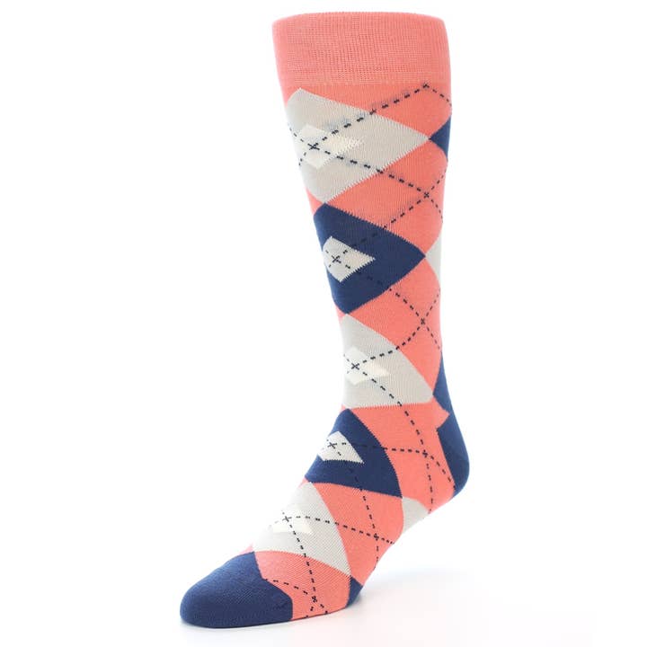 Statement Sockwear - Wholesale Socks - Men's - Coral Navy Argyle Wedding Groomsmen Men's Dress Socks