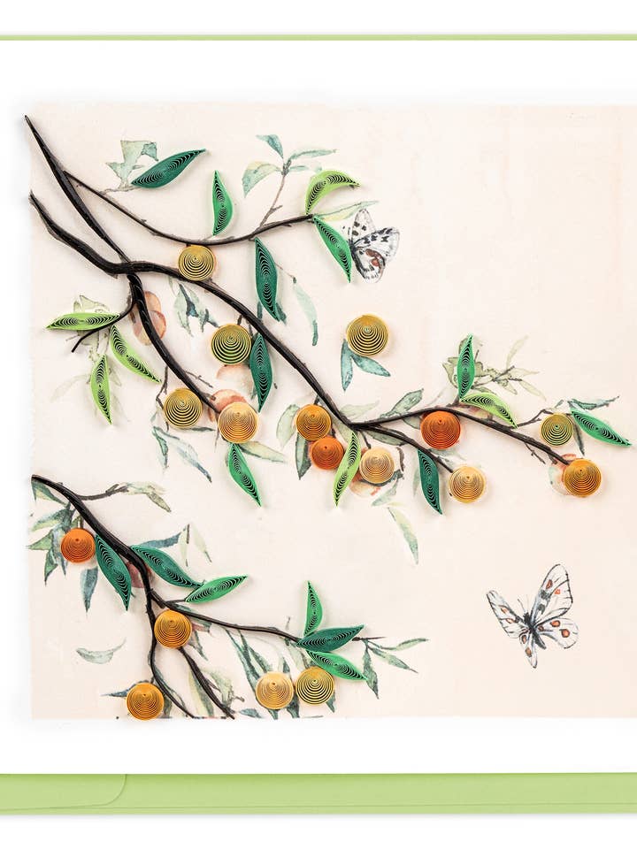 Quilled Plum Branch & Butterflies Greeting Card for wholesale by Quilling Card