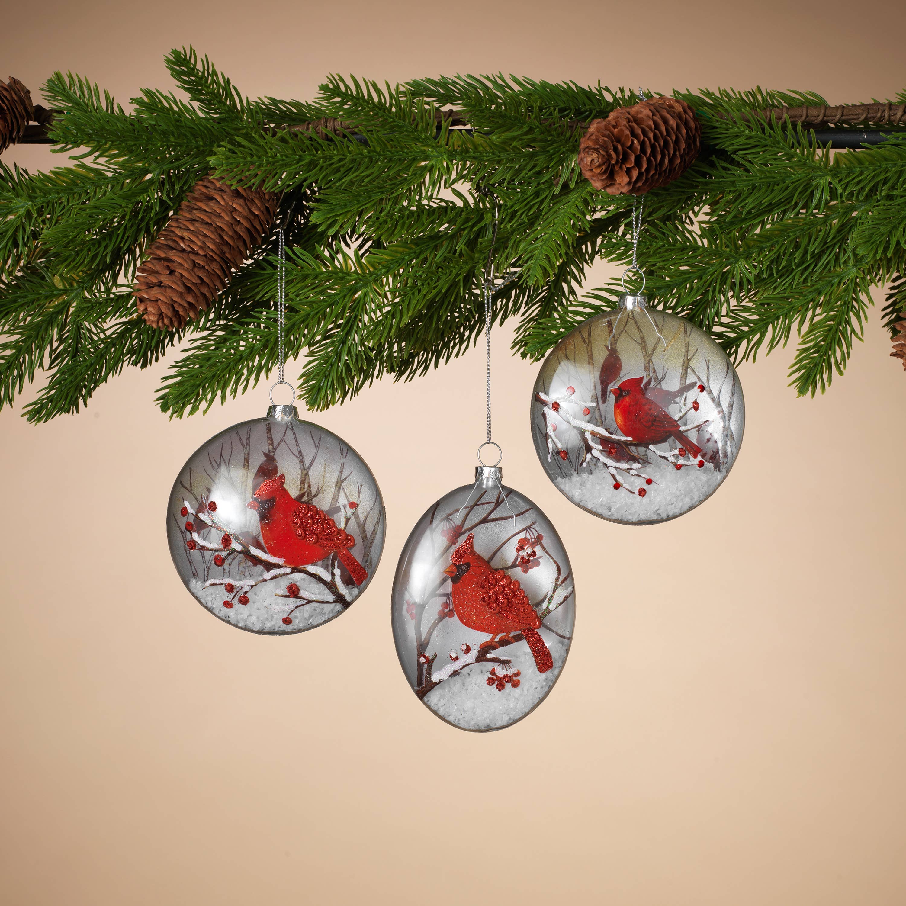 The Gerson Companies - Wholesale Decorative Figurine - Gerson 5.25"H Glass Cardinal Ornament w/ Snow Filling, 3 Ass0