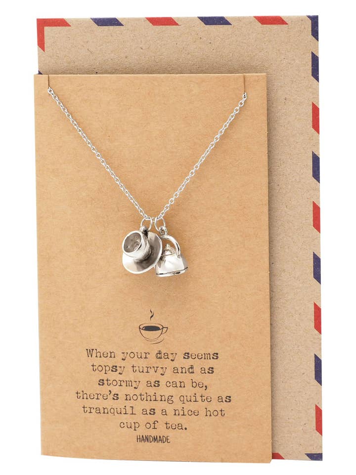 Collier Théière Tasse à Thé Liz, Bijoux avec Citations sur le Thé Cadeaux pour le Thé pour la vente par Quan Jewelry