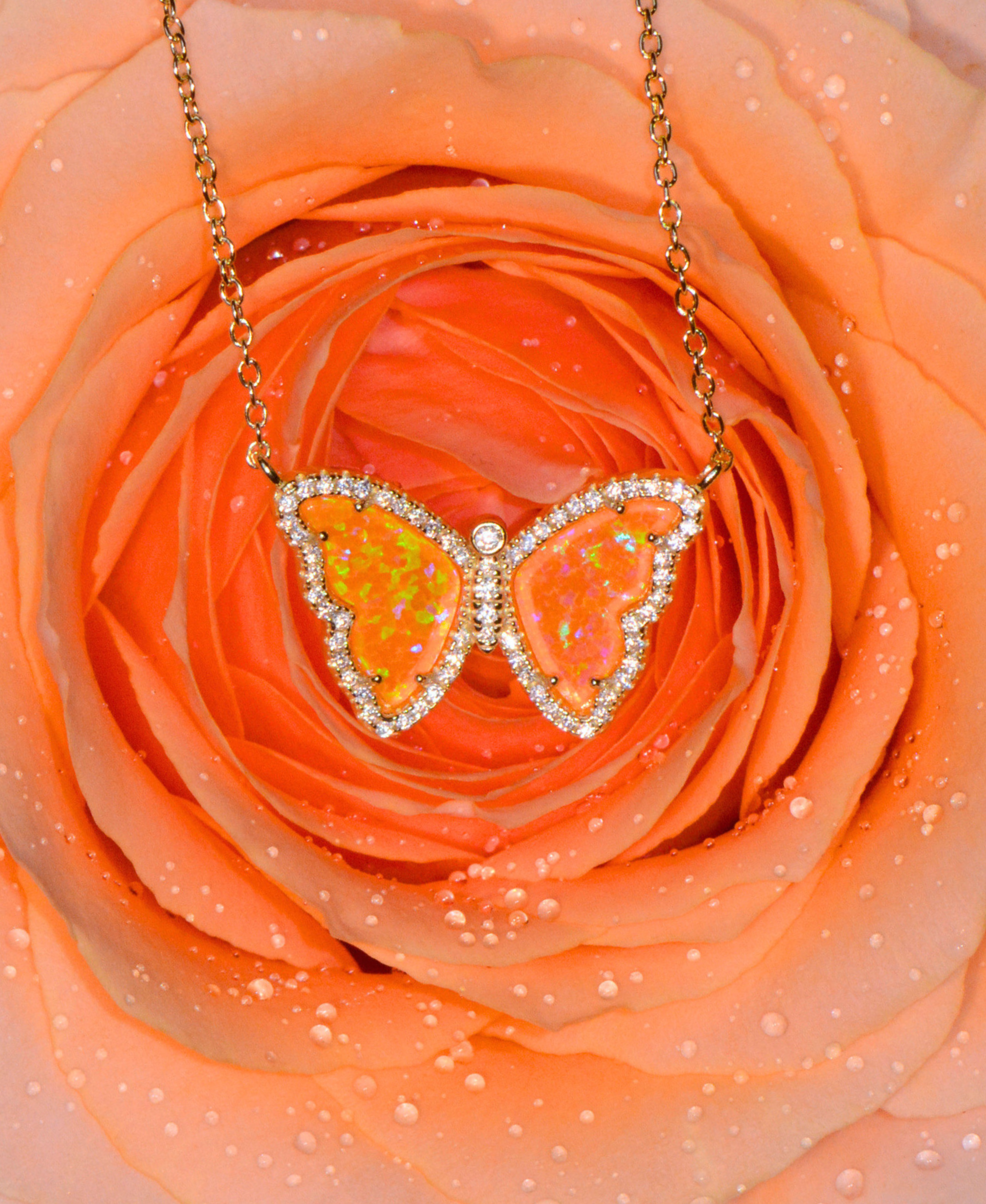 Kamaria Jewelry - Wholesale Pendant/Charm Necklace - Opal Butterfly Necklace With Crystals30