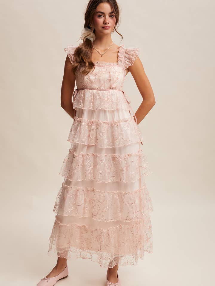 Delicate Floral Embroidered Lace Maxi Dress LD1518 for wholesale by Listicle