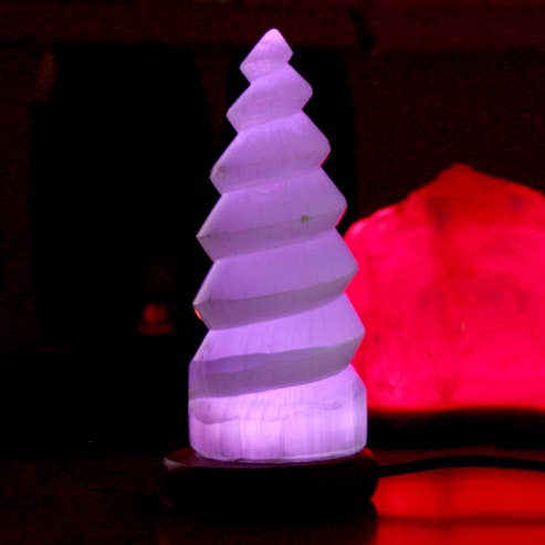 2 x 10 cm USB spiral white selenite lamps for wholesale by Ethike.eu