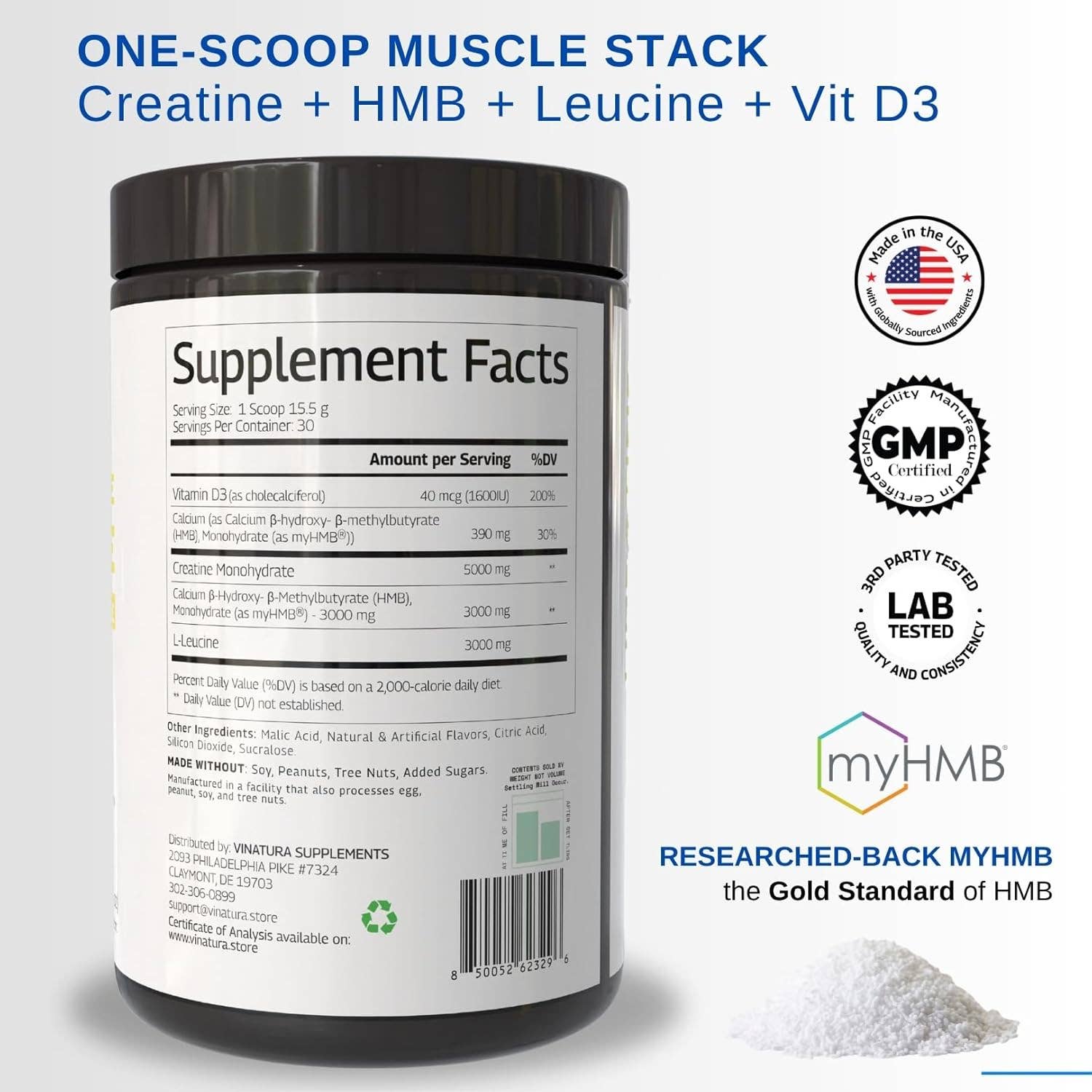 VINATURA SUPPLEMENTS - Wholesale Protein/Superfood Powder - HMB Leucine Creatine Powder with Vitamin D3 - Lemonade1