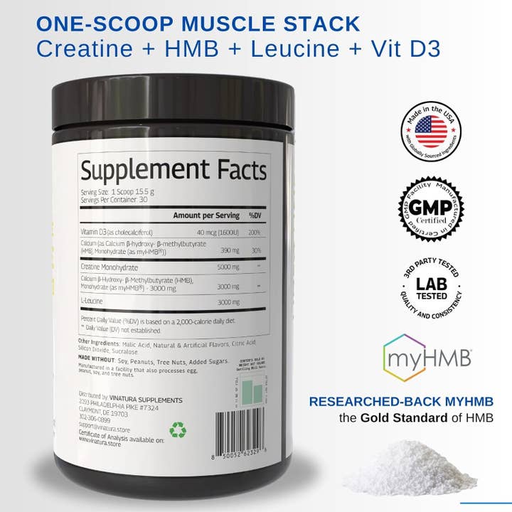 VINATURA SUPPLEMENTS - Wholesale Protein/Superfood Powder - HMB Leucine Creatine Powder with Vitamin D3 - Lemonade1