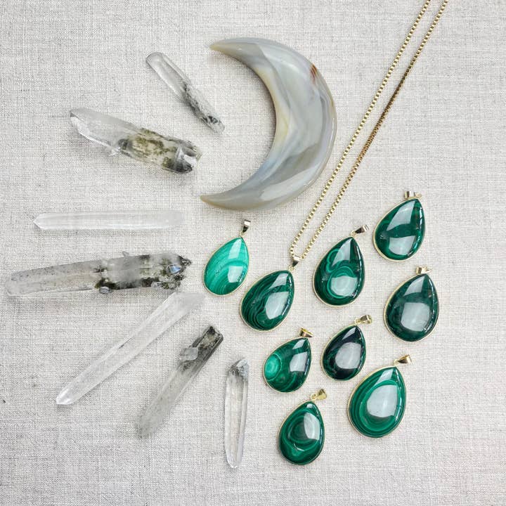 Ewelina Pas Jewelry - Wholesale Pendant/Charm Necklace - Gold Malachite Teardrop Pendant Necklace1