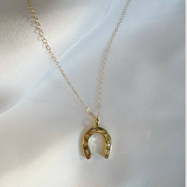 Giddy Up Horseshoe Bachelorette Necklace Gold Filled for wholesale by True by Kristy Jewelry