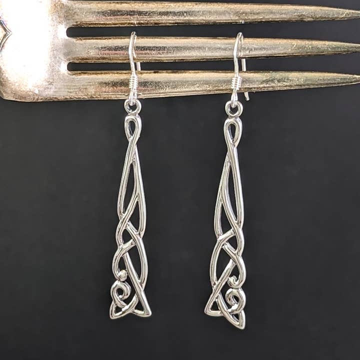 Long Celtic Knot Earrings in Sterling Silver for wholesale by The Green Gecko