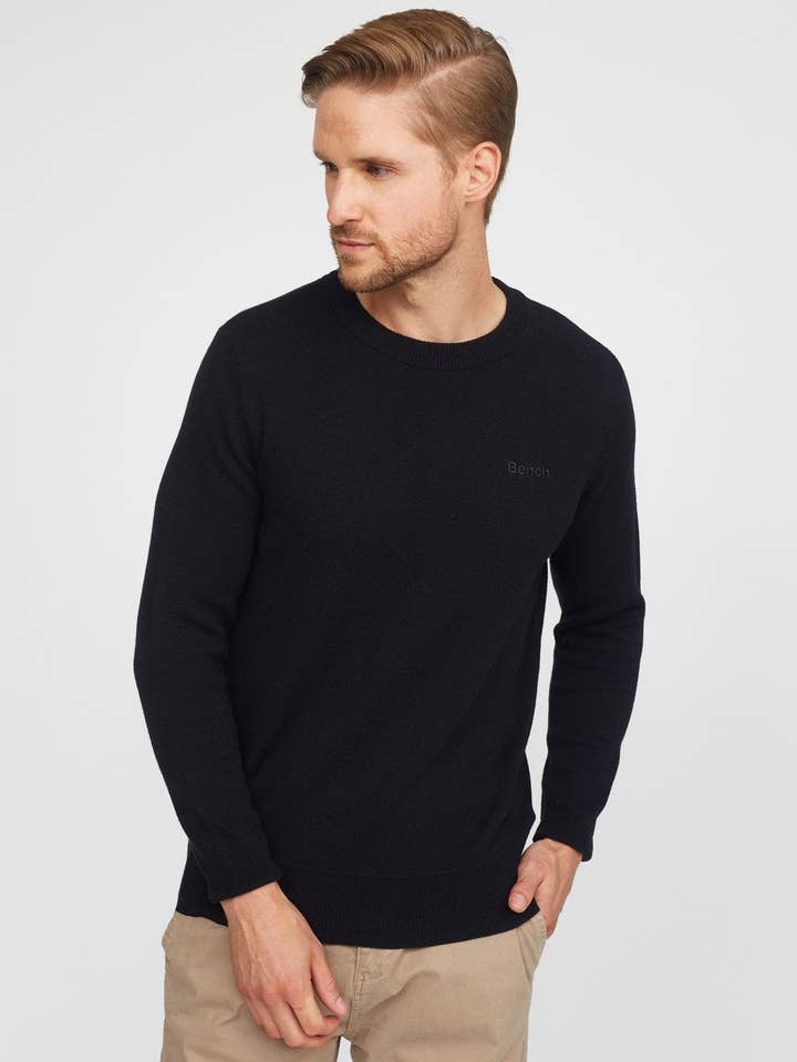 Mens Cotton Crew Neck Sweater with Embroidered Logo - BMFA40011W for wholesale by Bench