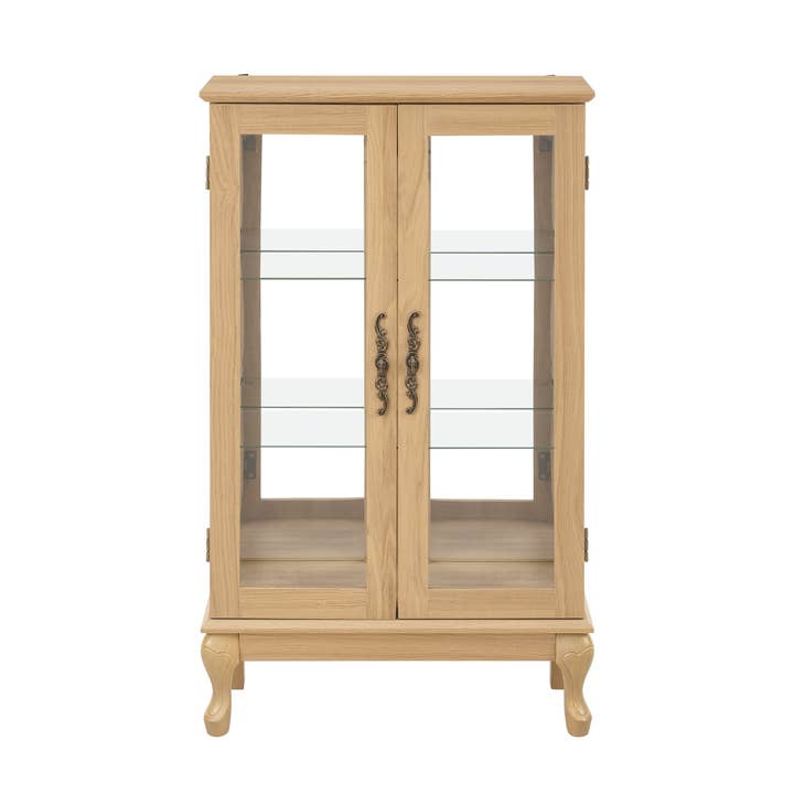 Orange County Decor - Wholesale Cabinet - 2 Doors Curio Cabinet With Tempered Glass Doors, Curio Cabinets With Mirrored Back Panel And Adjustable Shelves, Lighted Display Cabinet For Home, Office Light Bulb Included Oak Oak Mdf Glass19