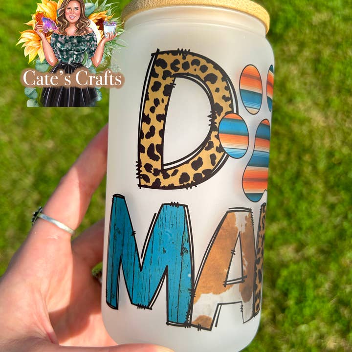 Dog Ma Ma Frosted Glass Cup for wholesale by Cate’s Crafts