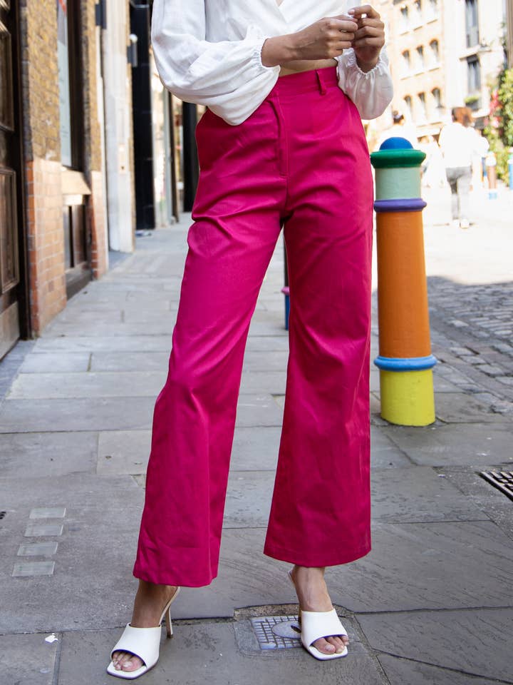 Rafaela Wide Leg Flared Trousers in Hot Pink for wholesale by Chekani
