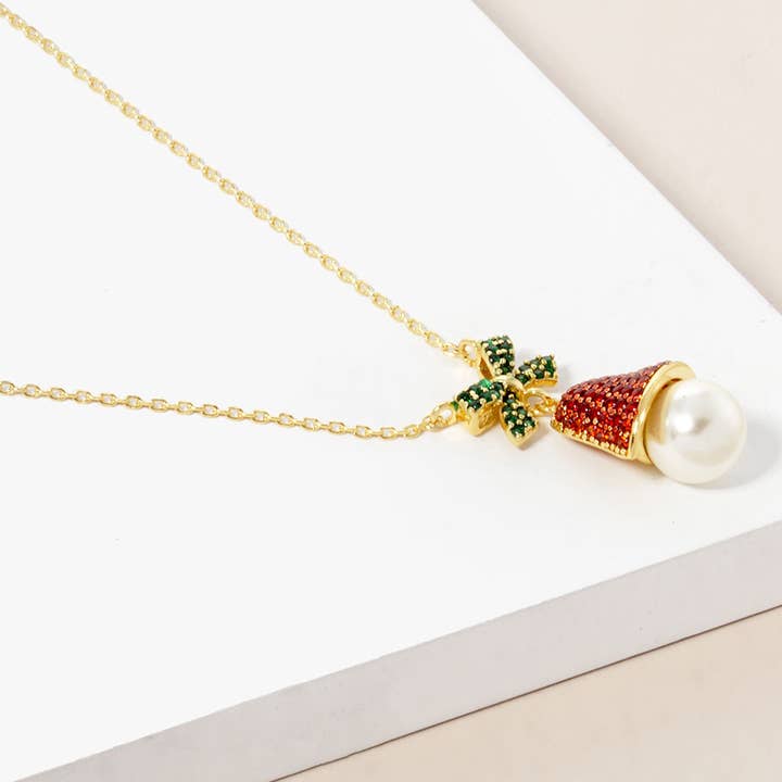 CZ Gold-Dipped Jingle Bell Charm Necklace for wholesale by Fashion City