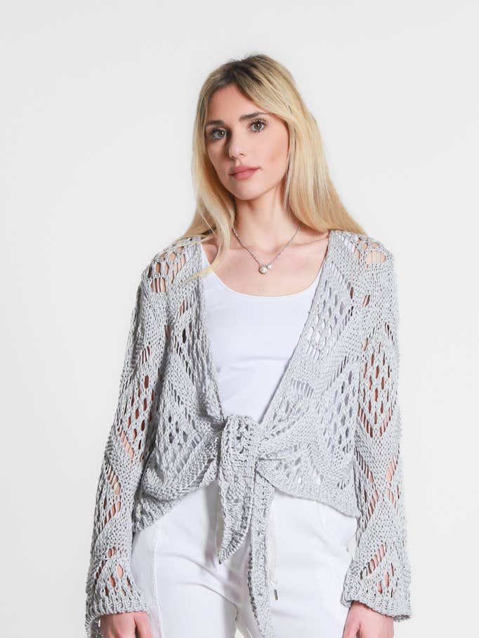 TINA Stephens Italy/Tees By Tina - Wholesale Cardigan - Women's - Kandra Open Knit Tie Front Bolero (CLS303)