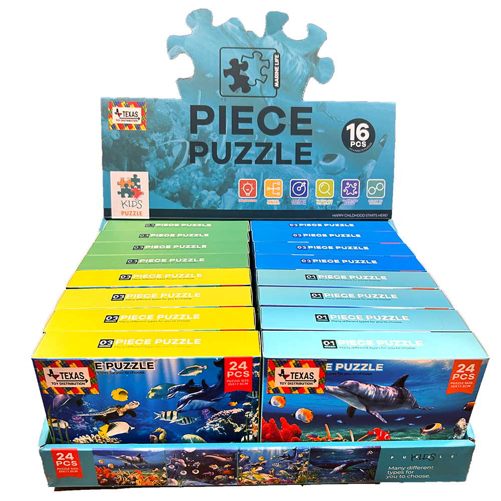 Texas Toy Distribution - Wholesale Puzzle - Kids - Underwater Puzzle Display Set of 16, Assort x4 Ocean Puzzles1