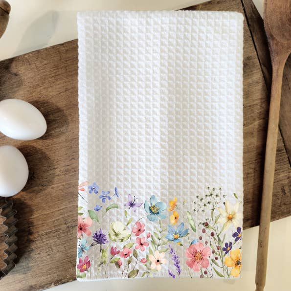 Toalha de prato em aquarela Wildflowers Wildflowers Waffle Weave Toalha de chá por atacado de Prairie Chicken Sticker Shop & Gifts
