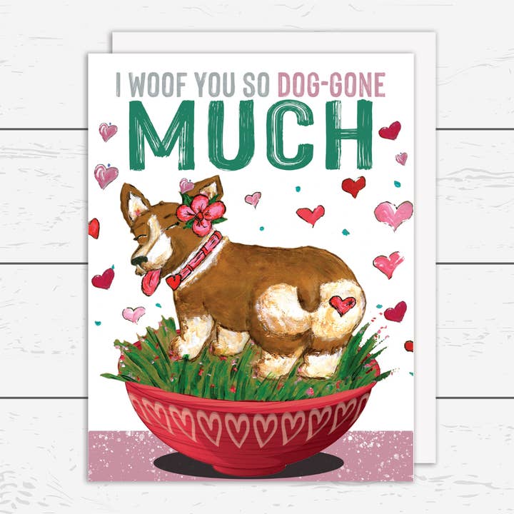 Corgi-Karte zum Valentinstag für den Großhandel von Snorty Morty Designs