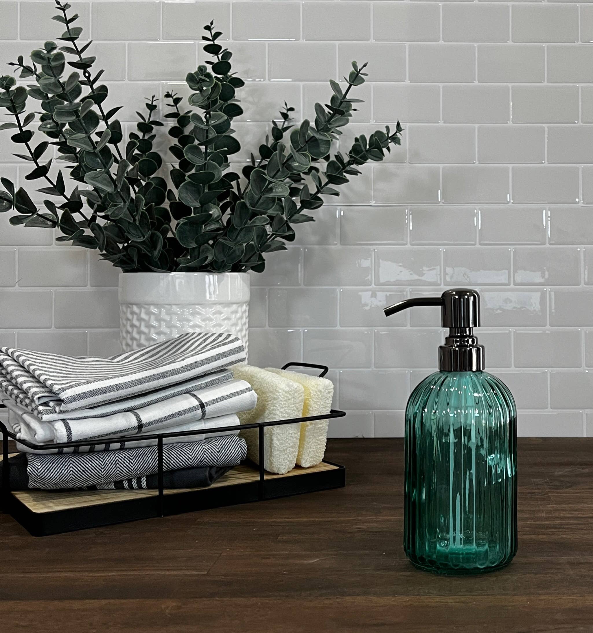 The Bottle Shoppe - Vendita all'ingrosso Dispenser per sapone - Dispenser di sapone in vetro scanalato da 414 ml con pompe metalliche2