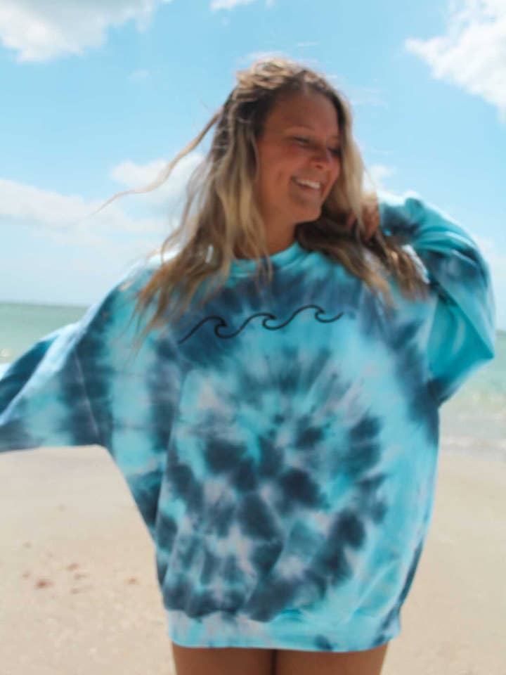 Making Waves Hand Dyed Cotton Crewneck for wholesale by Serendipity Designs