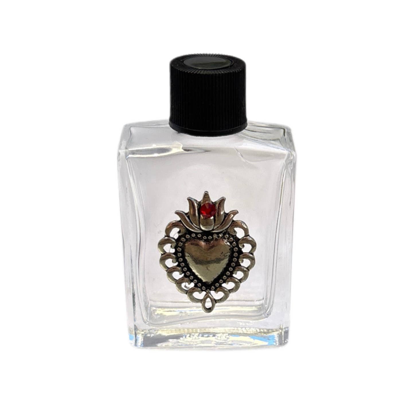 Oremus Mercy - Wholesale Travel Container - Holy Water Bottle - Sacred Heart w/ Pewter Charm 2.5"