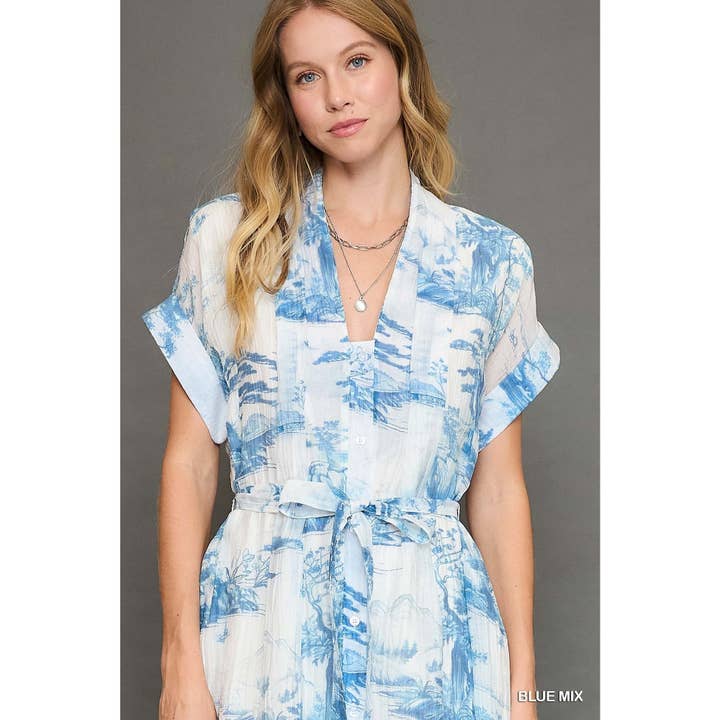 BNS - Wholesale Dress - Women's - Tencel Toile Print Midi Dress with Belt9