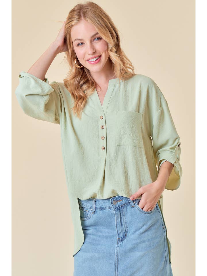 Doe and Rae - Wholesale Tunic - Women's - HALF BUTTON HI-LO BLOUSE - 43942T4