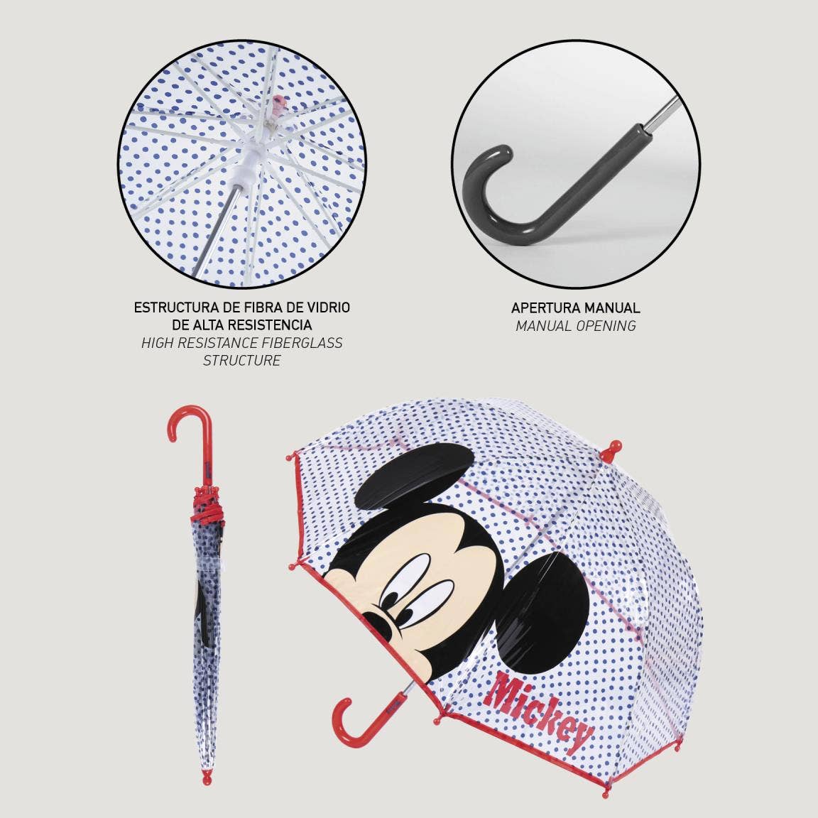 Mastoys, S.L. - Wholesale Umbrella - Kids - MICKEY MANUAL BUBBLE UMBRELLA - 24000006173