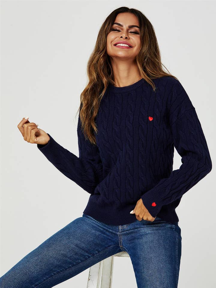 Heart Embroidery Jumper Top In Navy for wholesale by FS Collection