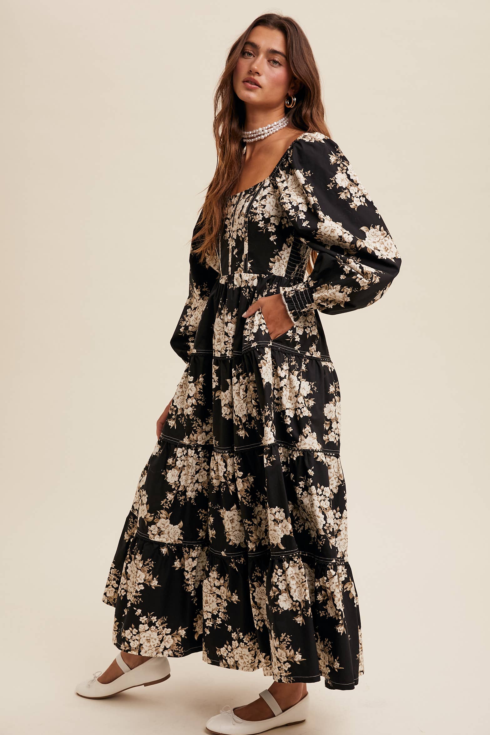 Listicle - Wholesale Dress - Women's - Romantic Floral Tiered Maxi Dress16