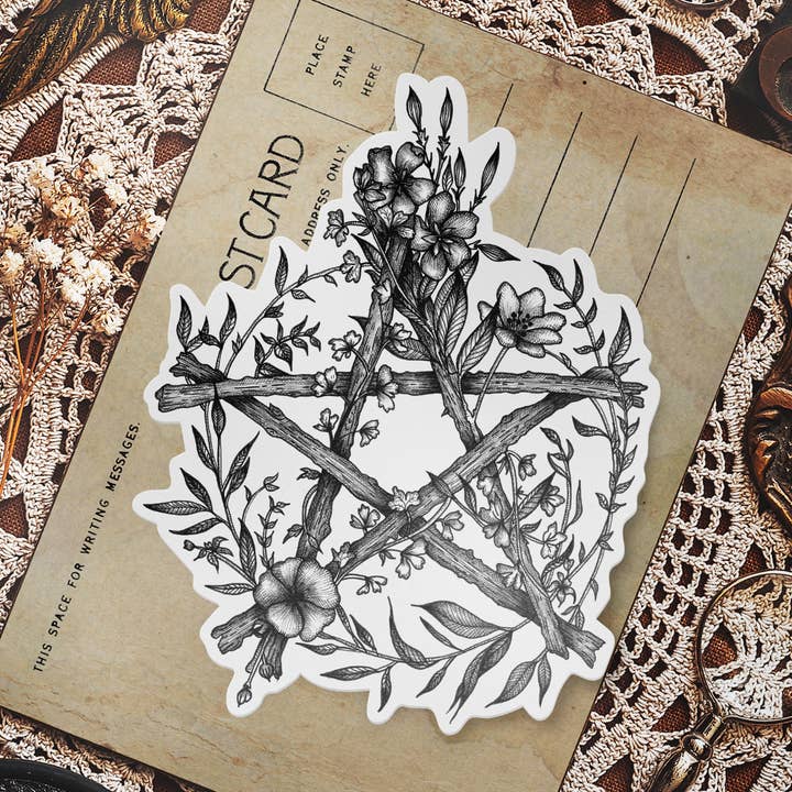Floral Pentacle - Vinyl Sticker for wholesale by Print is Dead