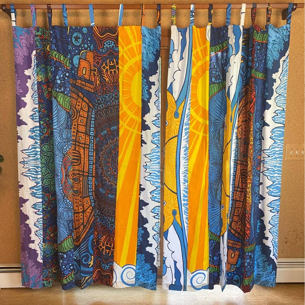 Sunshine Joy - Wholesale Curtain - Beach Surf Single Panel Tabbed Curtain 56 x 85 Inches  1