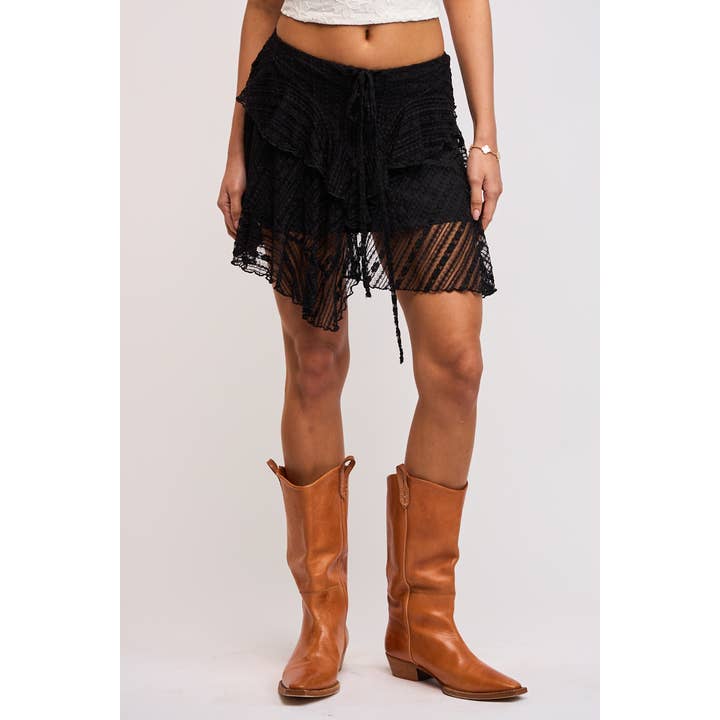 HIGH-LOW SEE-THROUGH LACE LAYERED MINI SKIRT for wholesale by Sky to Moon
