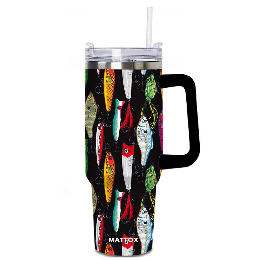Black Fishing Lures Tumbler Cup with Straw for wholesale on Faire1