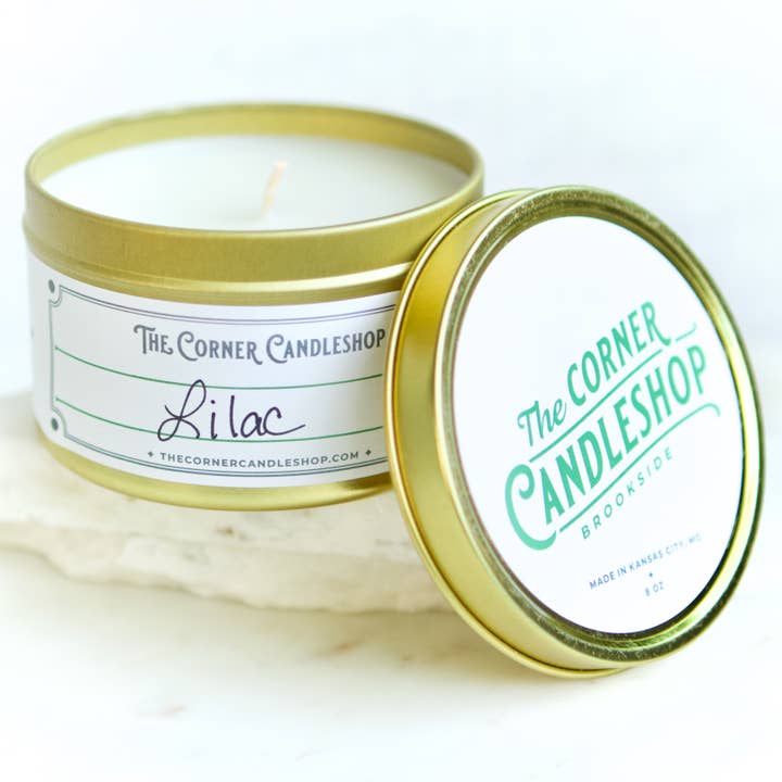 Lilac 8 oz. Tin Candle for wholesale by The Corner Candleshop