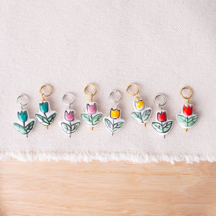 Handpainted Tulip Flower Ceramic Bead Charms for wholesale by Bel Kai