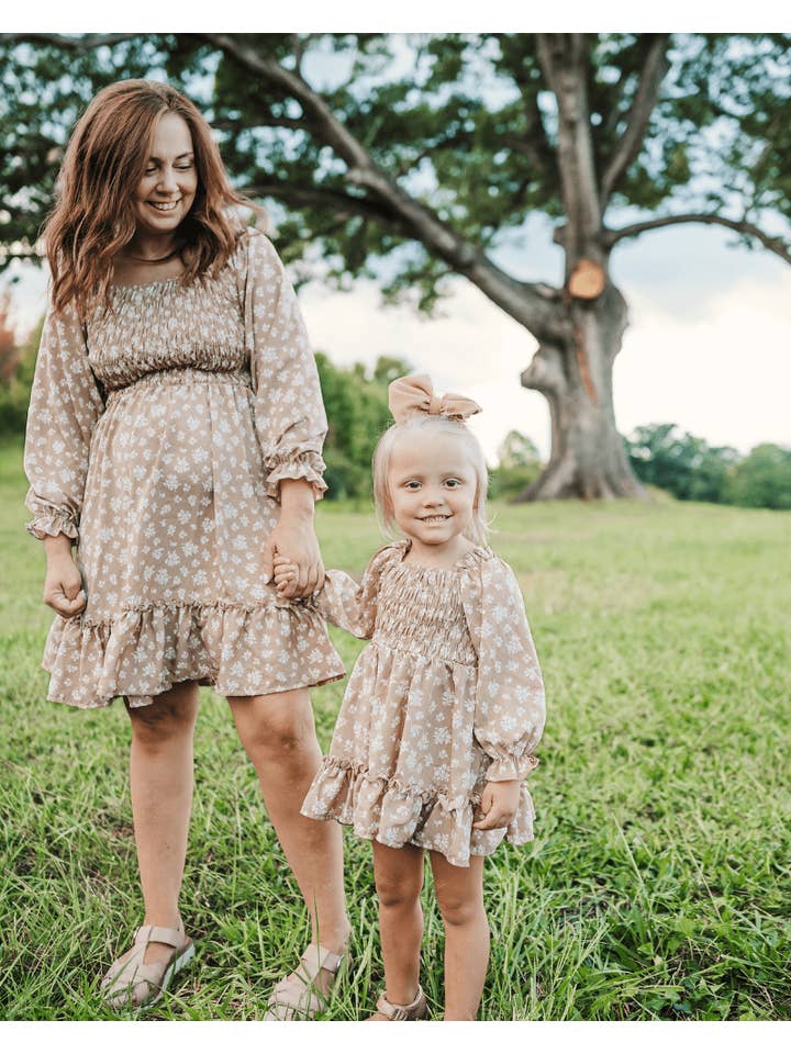 Bailey's Blossoms - Wholesale Dress - Women's - Caroline Long Sleeve Square Neck Dress - Light Khaki Floral