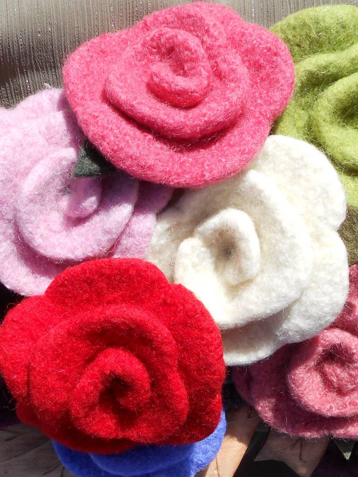 Felted Rose Brooch for wholesale by The Felted Dog