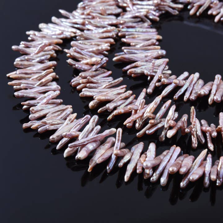 findings4uGem – wholesale Beaded/pearl necklace – Pink Biwa Stick Pearl Center Drill Beads Jewelry, FWP0105
