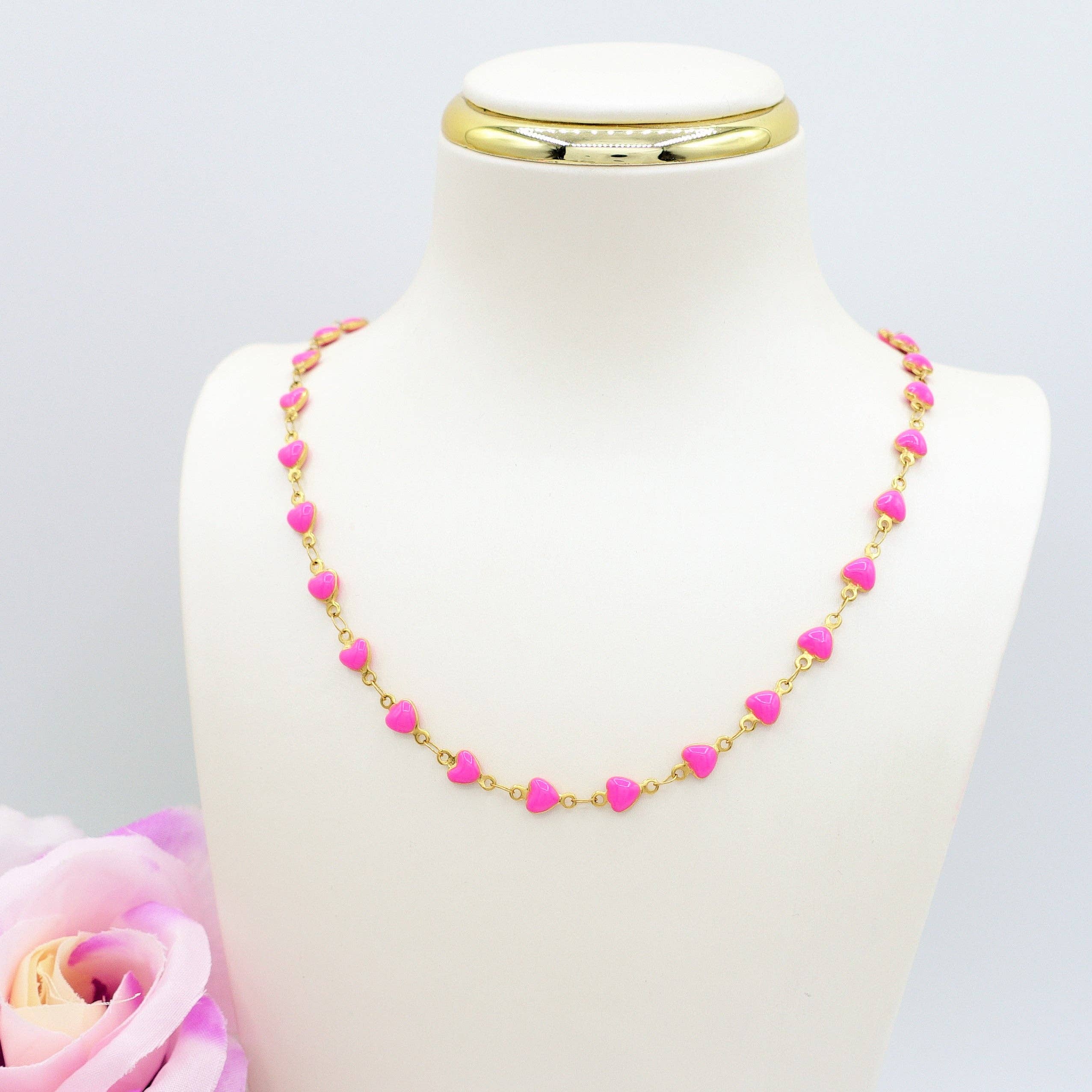 Daemon srls – Engroshandel Perlehalskæde – TAHITI~ halskæde i rustfrit stål med emaljerede hjerter6