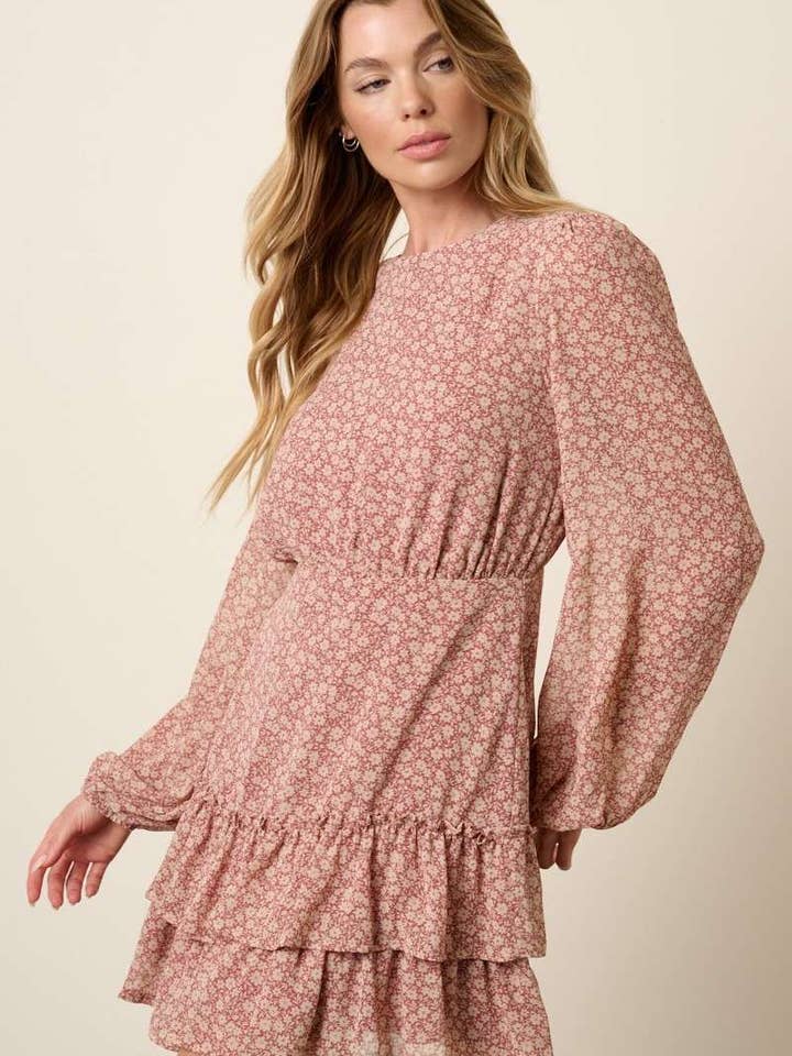 mittoshop - Wholesale Dress - Women's - FLOWER PRINT ROUND NECK RUFFLE DETAIL MINI DRESS8