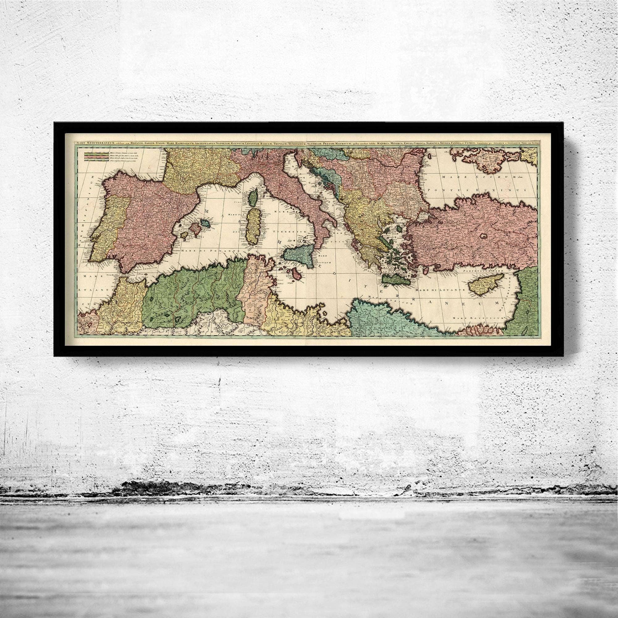 OldCityPrints - Old Maps and Posters - Wholesale Art Print - Old Map of Mediterranean Sea 1700 Vintage Map | Vintage Map Wall Art Print0