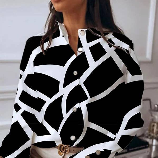 Camicetta con bottoni a maniche lunghe stampata elegante per la vendita all'ingrosso da parte di Sheer Trend